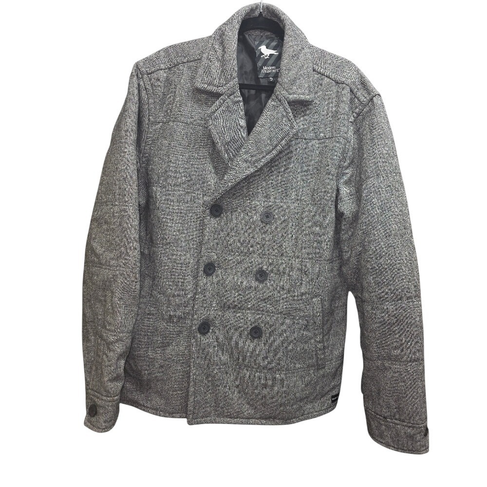Modern Amusement XL Double-Breasted Peacoat Gray Wool Blend Jacket Lined Classic